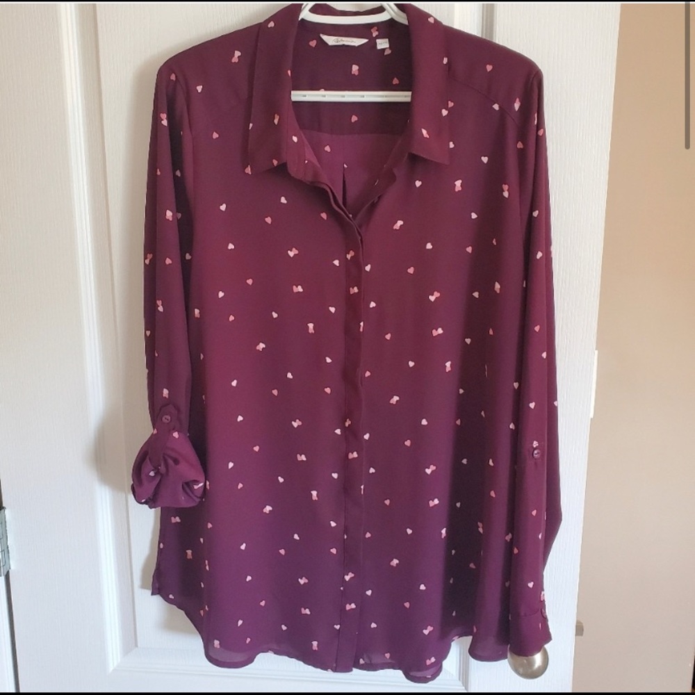 Reitmans Button Up Printed Long Sleeve Blouse